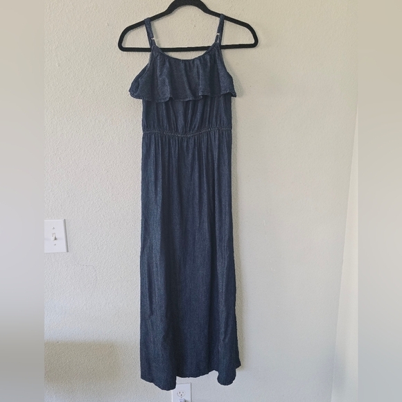 Deja Bleu Maxi Jean Dress Sz S Blue Chambray Sleveles Adjustable Strap  Classic - Picture 4 of 7